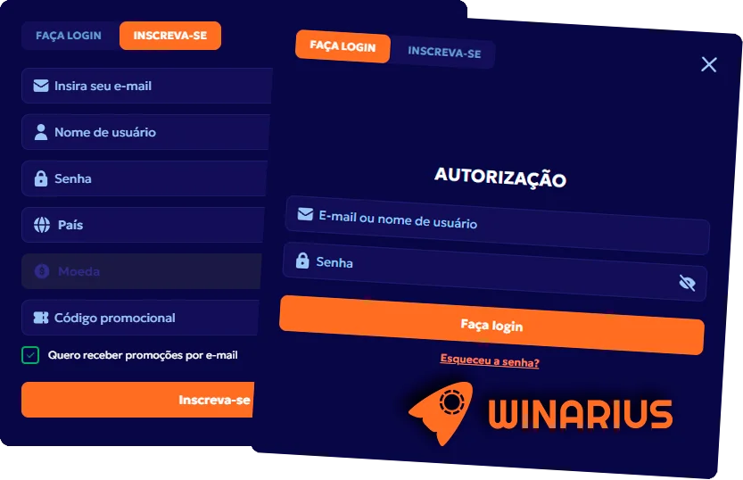 Formulário de registro no cassino Winarius
